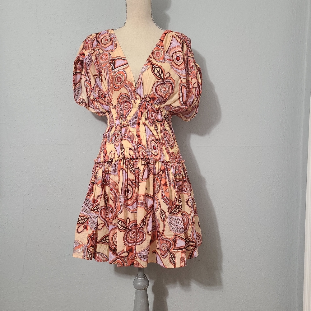 A.L.C‎ Luna Print Smocked Mini Dress Size 4 NWOT